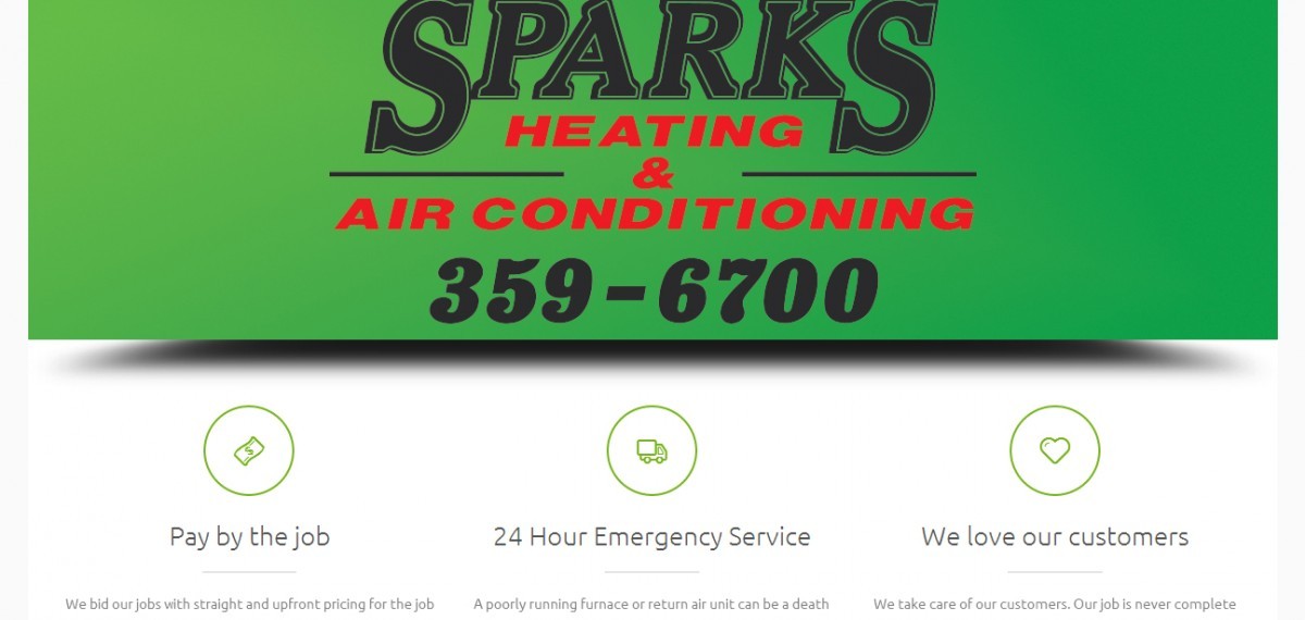 Website screenshot of sparksheatingair.com created by Credo Technology Group, LLC