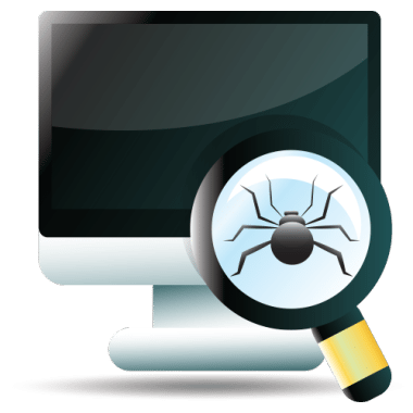Computer Screen with a magnifying glass with a spider